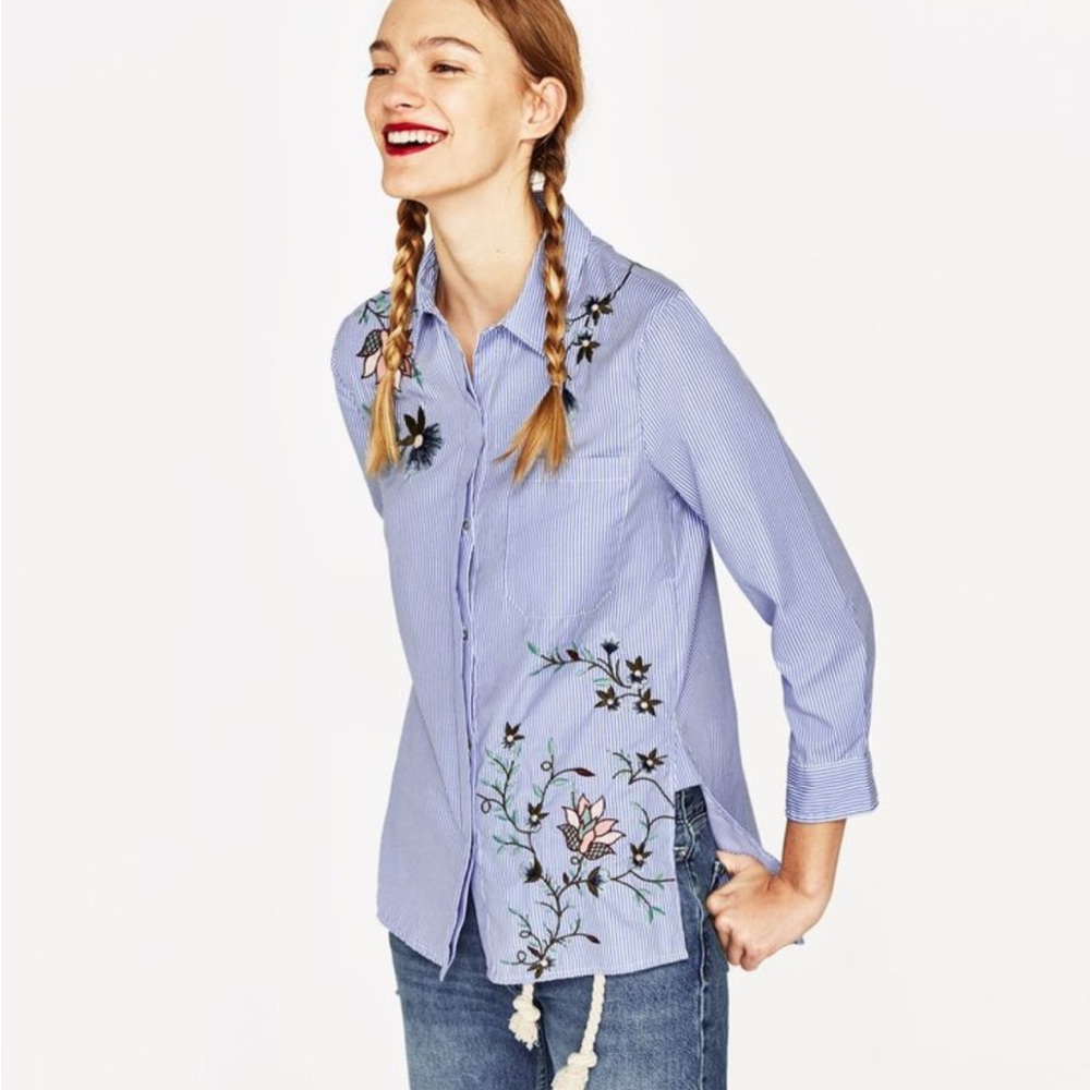 Zara Embroidered Button Down